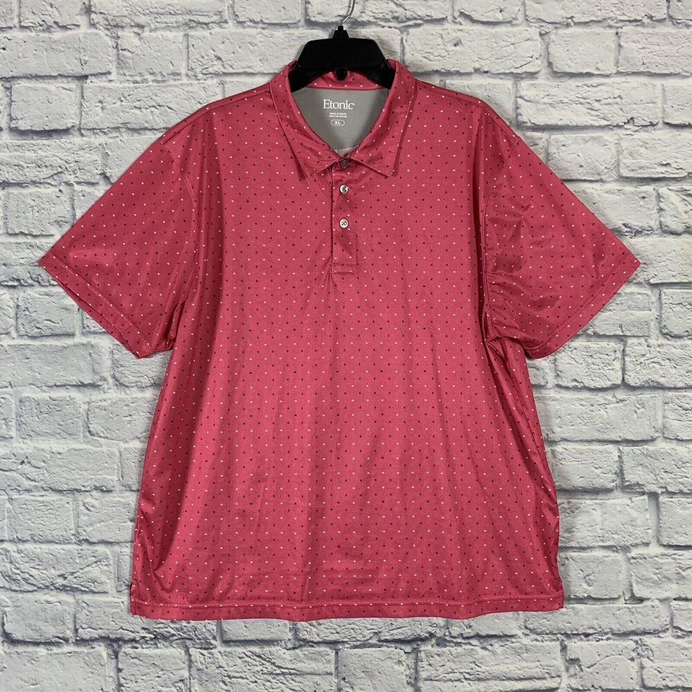 Etonic Golf Polo Shirt Mens XL Short Sleeve Pink Dots Polyester Stretch